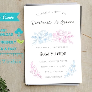 Spanish Gender Reveal Invitation, Invitacion de Revelacion de Genero, Gender Reveal Ideas, Gender Reveal Party, Invitation Template