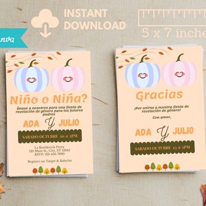 Spanische Gender Reveal Einladung, Invitacion de Revelacion de Genero, Gender Reveal Ideen, Gender Reveal Party, Einladungsvorlage