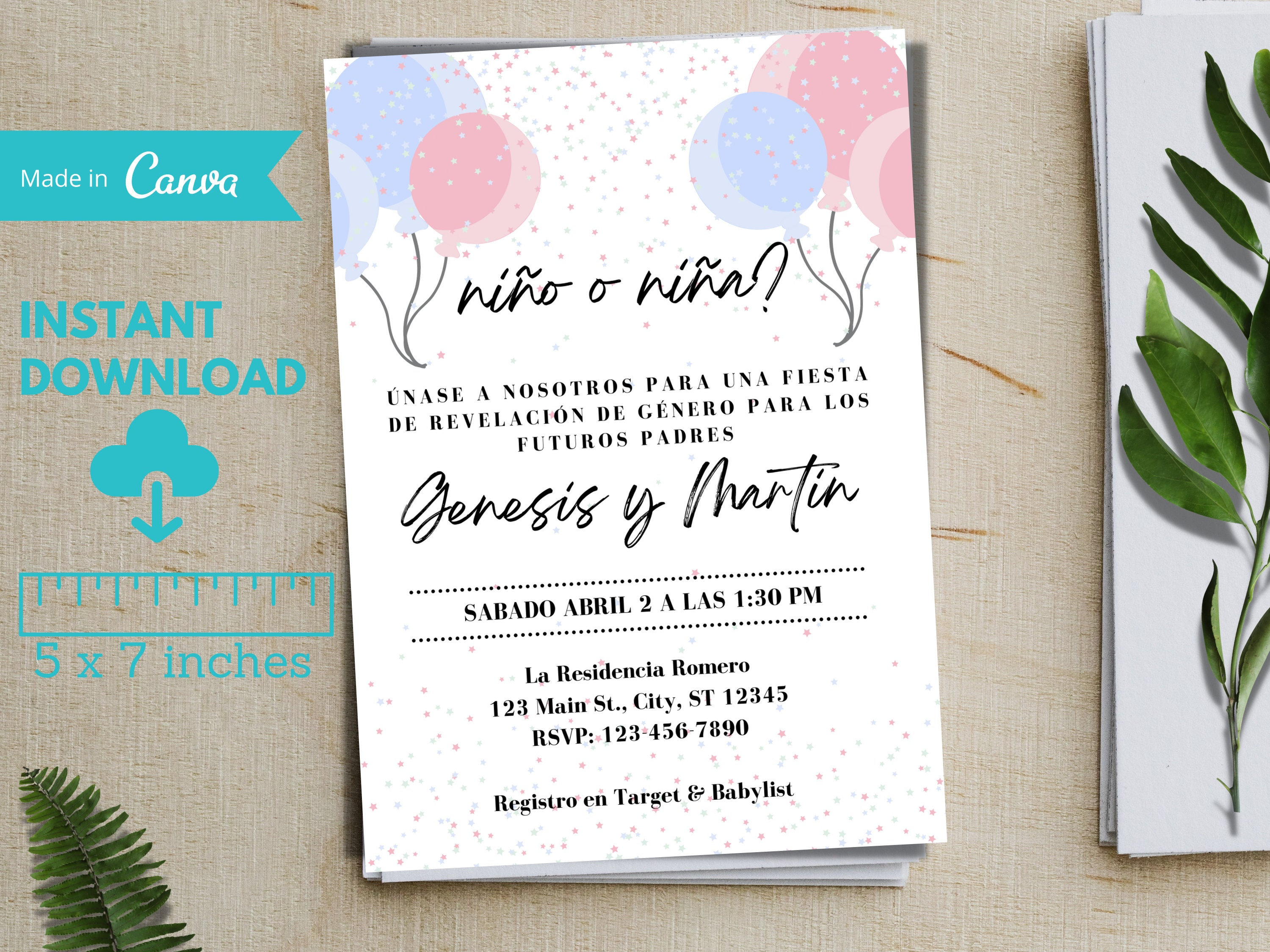 Spanish Gender Reveal Invitation, Invitacion De Revelacion De Genero