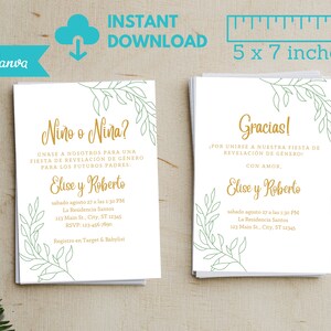 Spanische Gender Reveal Einladung, Invitacion de Revelacion de Genero, Gender Reveal Ideen, Gender Reveal Party, Einladungsvorlage