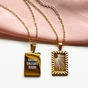 Sunburst Etched Rectangle Pendant Necklace: 18K Gold Plated, Shine Bright Babe