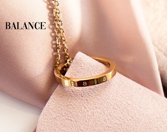 Engraved "Balance"  Pendant ring necklace Gold or Titanium Plated, inspirational motivational jewelry gift for her, mantra gift,