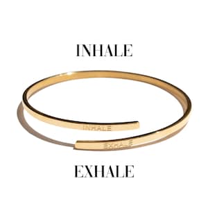 Inhale Exhale Engraved Bracelet: 18k Gold Mantra Jewelry