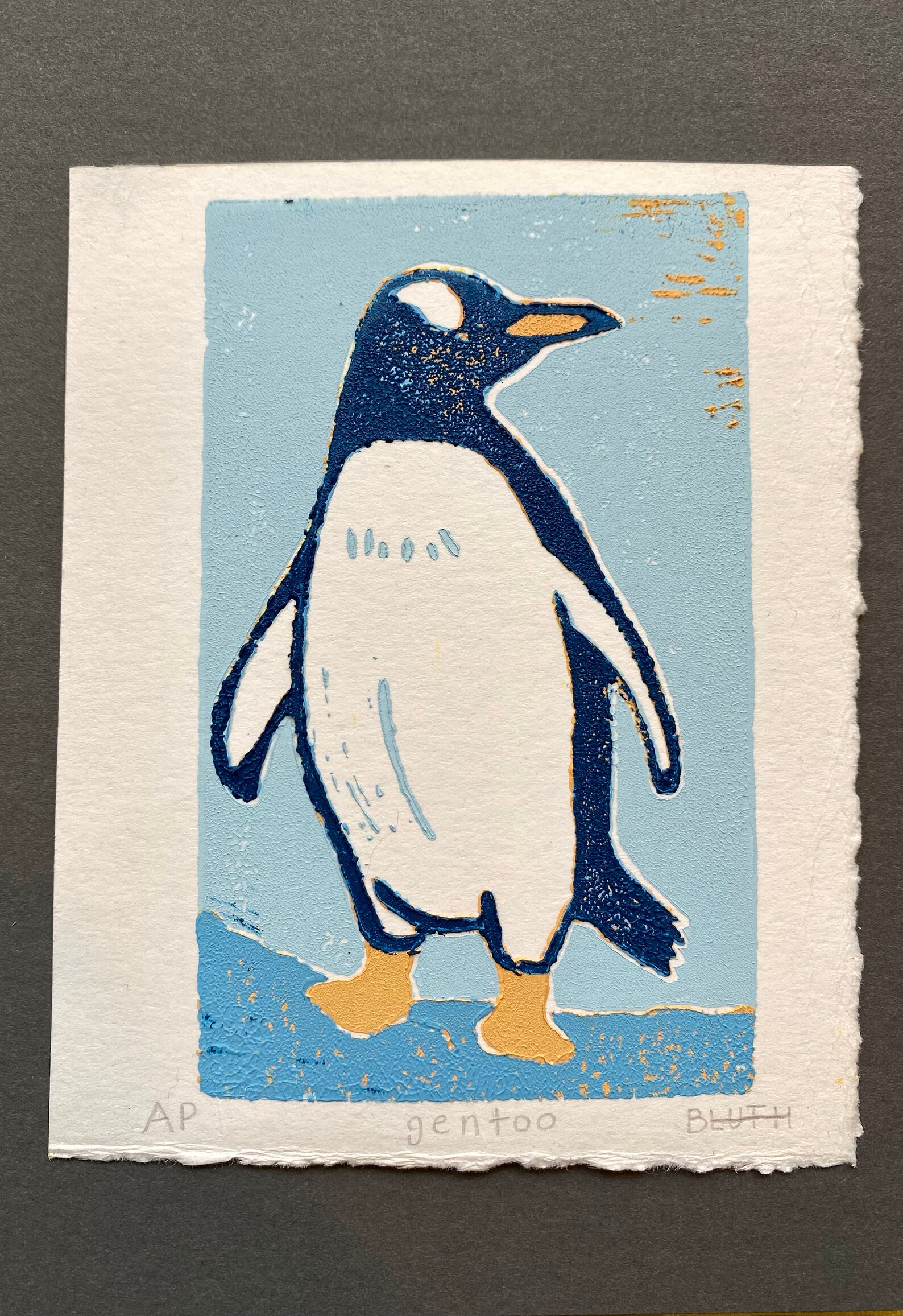 Gentoo Penguin Fine Art Linocut Print | Etsy