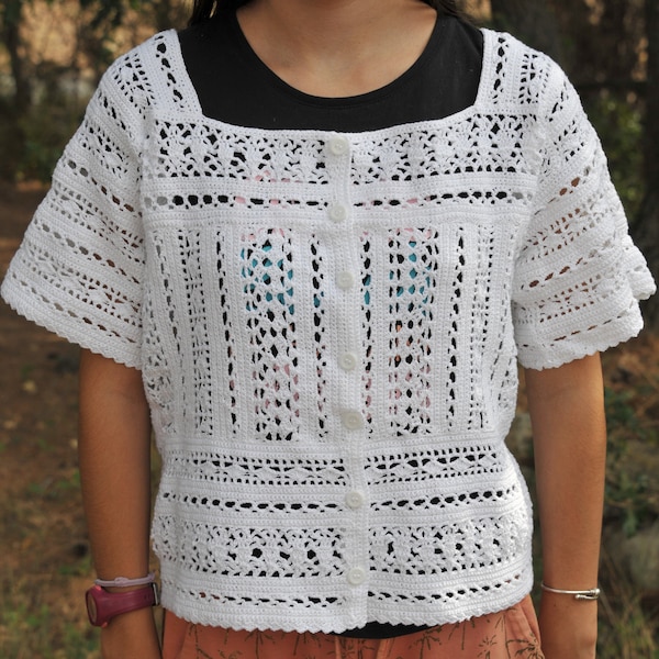 Gilet crochet dentelle blanc