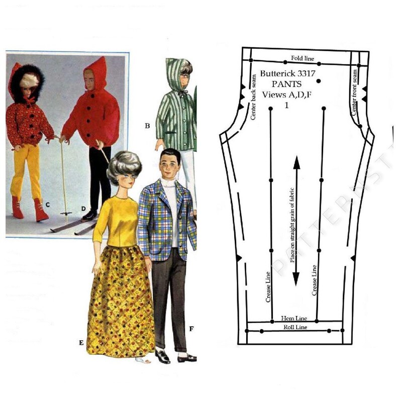 PDF Barbie Dolls 11-12 and Ken Dolls 12 Vintage Sewing Pattern