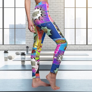 Women&#39;s Cut & Sew Casual Leggings, &quot;I Love Cream Pie&quot; Pop Art Print Yoga Pants, Arty Leggings, Funny Gag