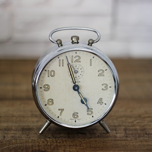 Antique Clock, Mechanical Clock, Retro Clock, Alarm Clock, Table Clock, Vintage Round Clock, Made in Italy