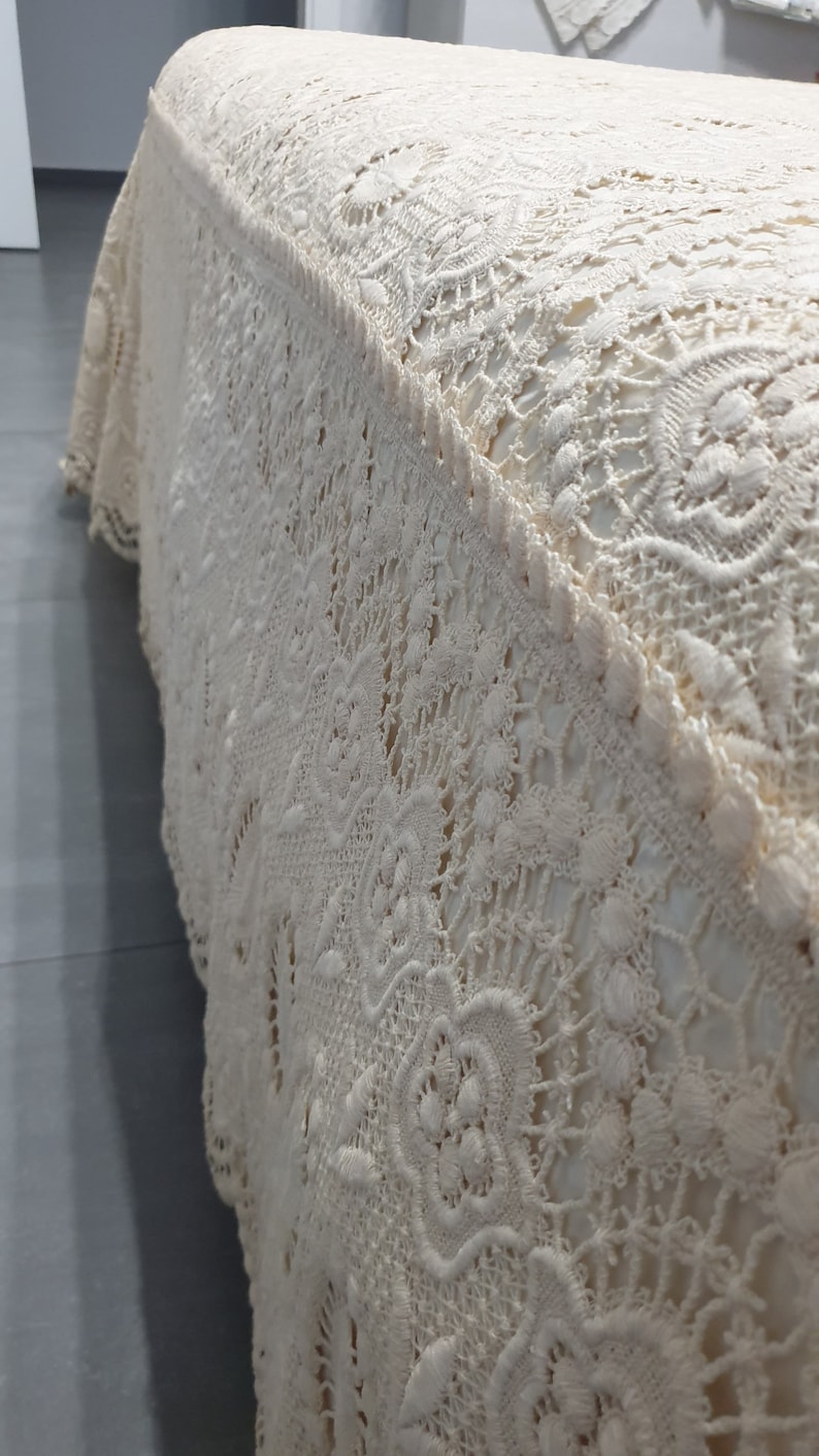 Copriletto In Broccato Bianco Pesante – Taglia 270x250 Cm, 100% Cotone, Artigianato Bergamasco, Primavera/estate