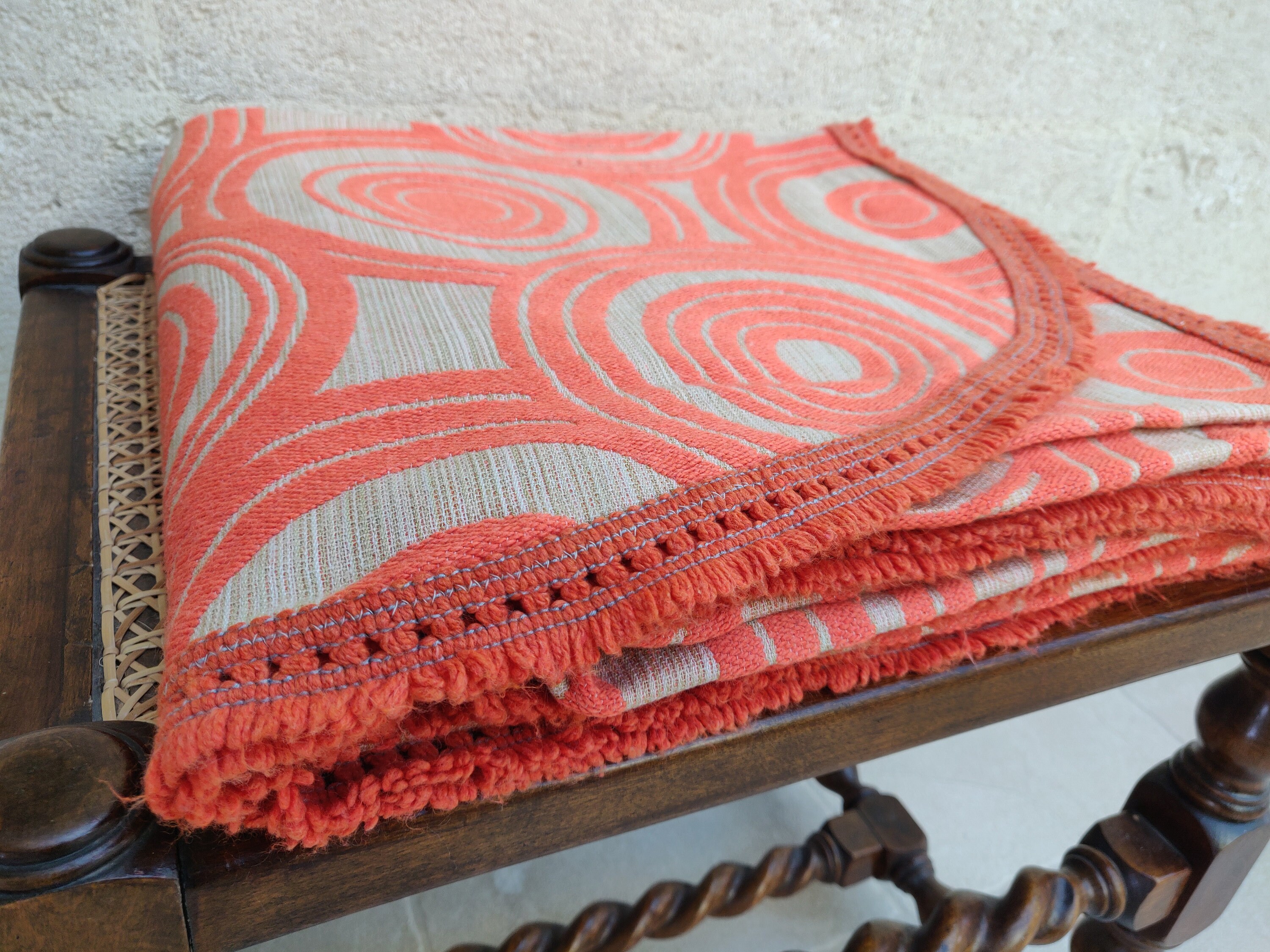 Vintage Italian Optical Bedspread Vintage Orange Bedspread Bedspread '70s Single Bedspread