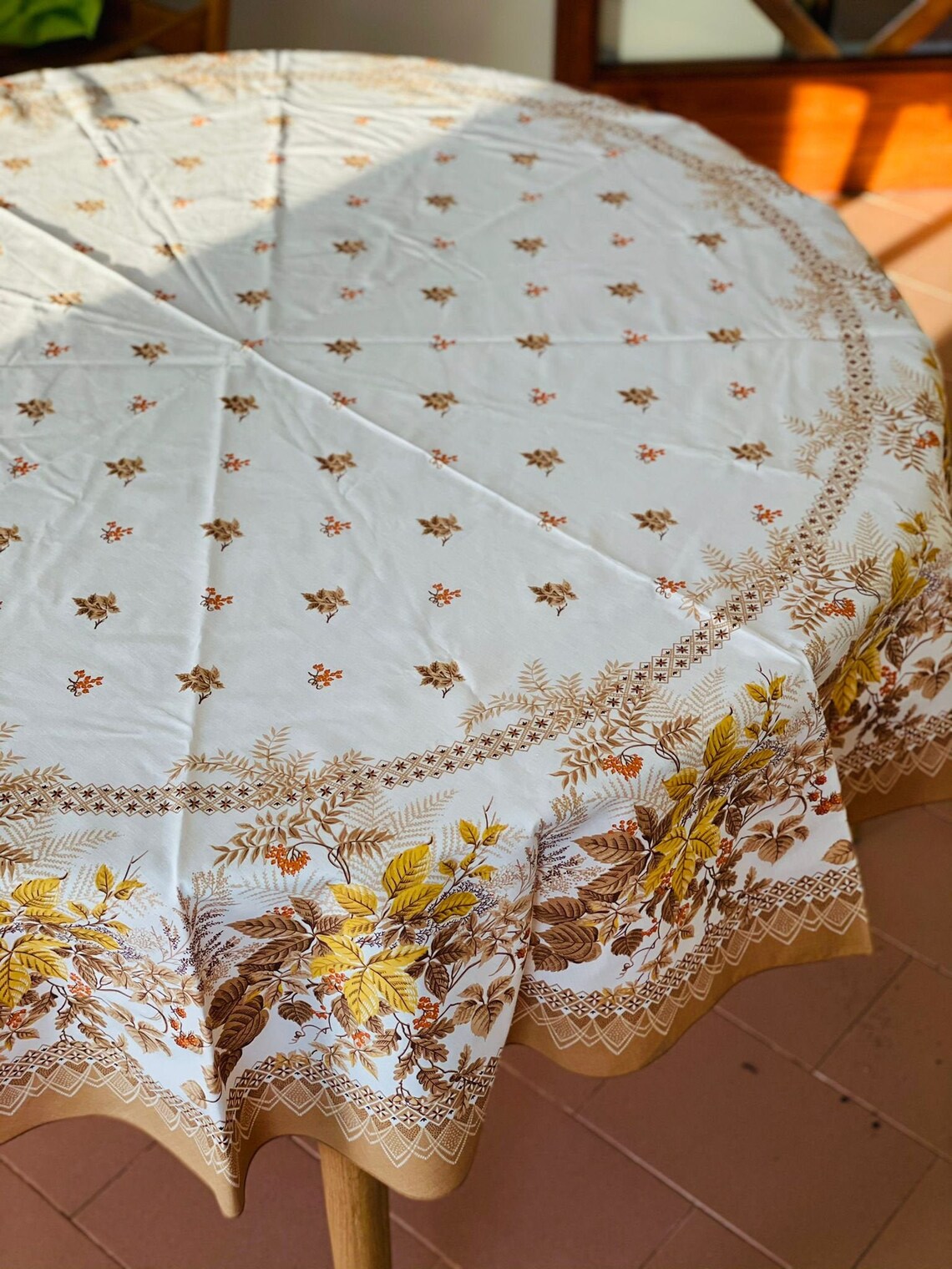 Round Vintage Tablecloth Cotton Tablecloth Tablecloth with Etsy