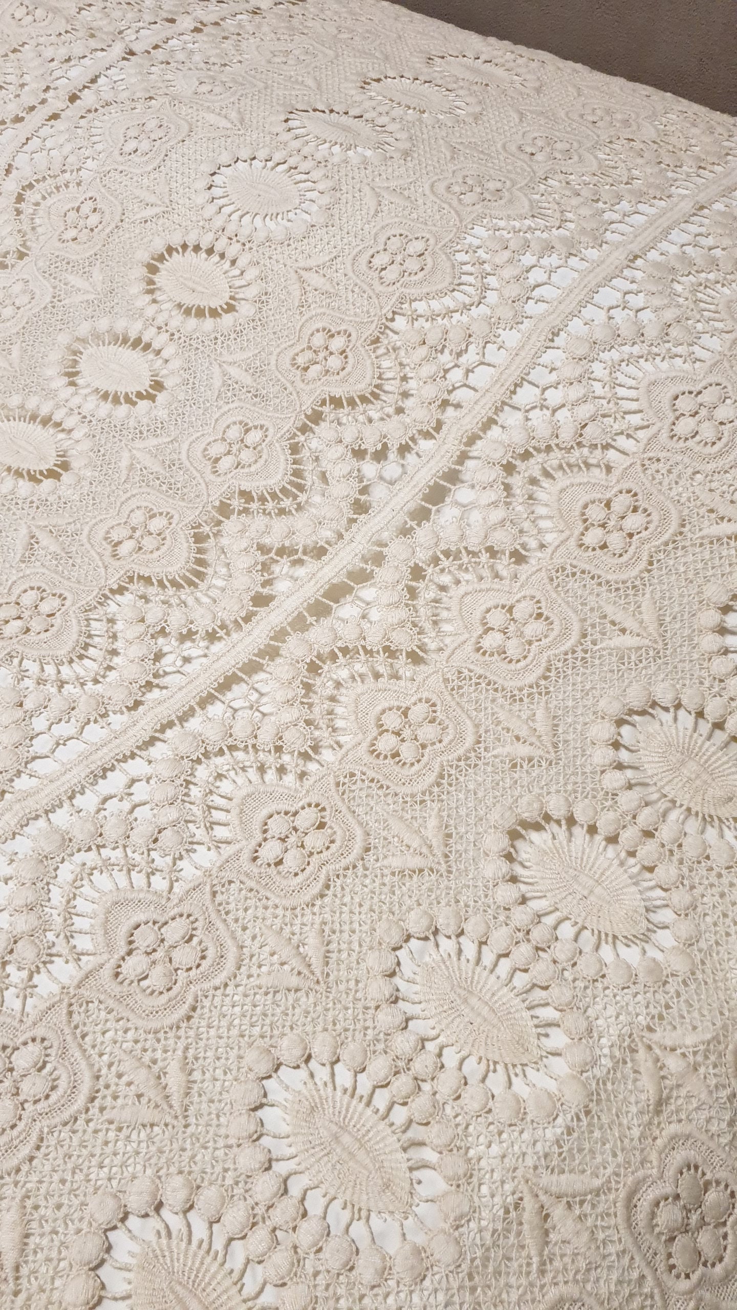 Macrame Bedspread, Cotton Bedspread, Spring Bedspread, Vintage Blanket, White Bedspread