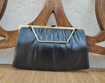 Vintage Black Leather Clutch: 1960s Italian Evening Bag