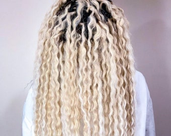 Platinum Blonde Curly Dreadlocks, Soft Milky Ash Synthetic DE or SE Dreads for Boho Hairstyles, Festival, Cosplay, Reusable Extensions