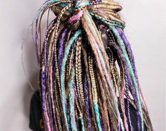 Synthetic DE locks, SET of crochet Dreads and Braids in blonde, pink, purple and green colors, Set dreadlocks extensions
