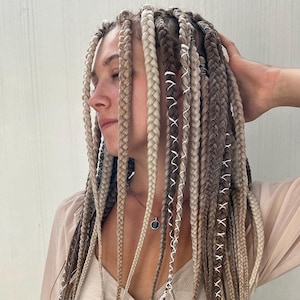 Modern thick braids SE (Single Ended, 23 In), Hair extension SE dreadlocks, Braids, Boho Blonde braids full set, natural beige braids