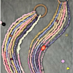 Viking DreadLocks on elastic band, Color Dreads on hairband, Crochet Dreadlock on scrunchy, Handmade Sythetic set dreads with feathers