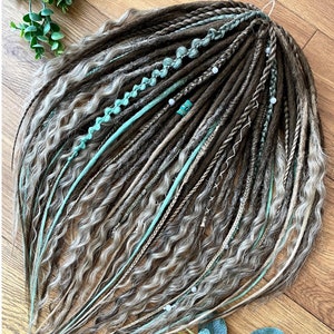 Conjunto de extensión de rastas marrón turquesa con rizado, conjunto de rastas sintéticas Ombre, DE dreads SET, temores boho de ganchillo suave, rizado, 18,23 pulgadas