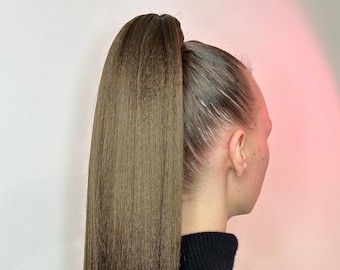 Brown Blonde Ponytail Extension, Dark Brown Synthetic Hair, Elastic Band