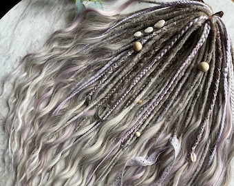 Ash Blonde & Lilac Ombre Wave Dreads, Synthetic Hair Extensions