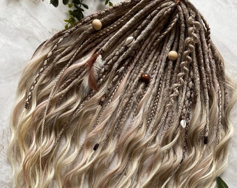 NEW! Summer Wavy synthetic dreads with charms extensions set, Ombre Wheat Blonde DE loose wave locks dreadlocks, soft long loose ends