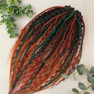 Forest dread extension, Red hair Synthetic dreadlocks set, DE dreads SET, crochet synthetic dreadlocks, double ended dreads