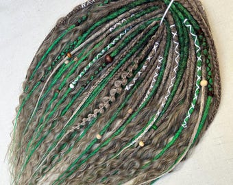 Green Ombre Viking Synthetic Dreadlocks Set, Crochet DE Dreads 23 In