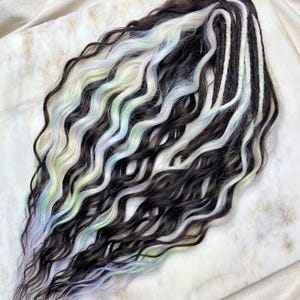 Black & Blonde Curly Wavy Dreads with Rainbow Accents | Synthetic Glitch Locs | Temporary Festival Hair | Easy Brushable Loose Ends, DE, SE