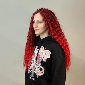Ombre Red Curly Dreads, soft synthetic waved DE & SE dreadlocks, long hair dreadlocks extensions