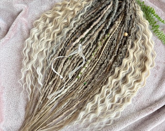 Handmade Brown to Blonde Ombre Curly Synthetic Dreadlocks, Wavy Braid Extensions