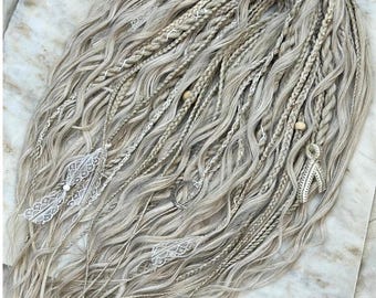 Ash Blonde Curly Synthetic Dreadlocks, Boho Loose Wave Hair Extensions
