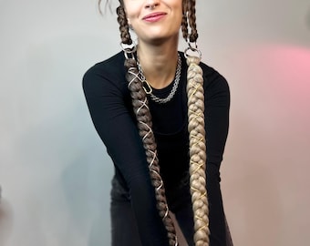 Blonde Braided Ponytail Extension, Kanekalon Hair Piece, Ring Accent
