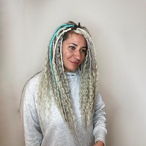 Viking dread extension, Synthetic white dreadlocks set, DE & SE SET, crochet synthetic dreads, curly, double ended dreads, Black Friday