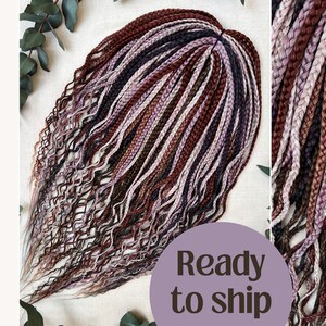 Waves braids full set 55 DE, ready to ship, natural brown with lilac braids, Braids hair extension, Synthetic Braids Double Ended, 23 In
