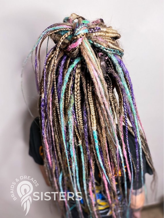Synthetic DE locks SET of crochet Dreads and Braids in blonde pink purple and green colors Set dreadlocks extensions Etsy Mexico