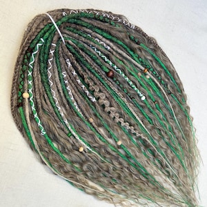 Viking dread extension, Synthetic Green Ombre dreadlocks set, DE dreads SET, crochet dreadlocks, curly, brown double ended dreads, 23 In