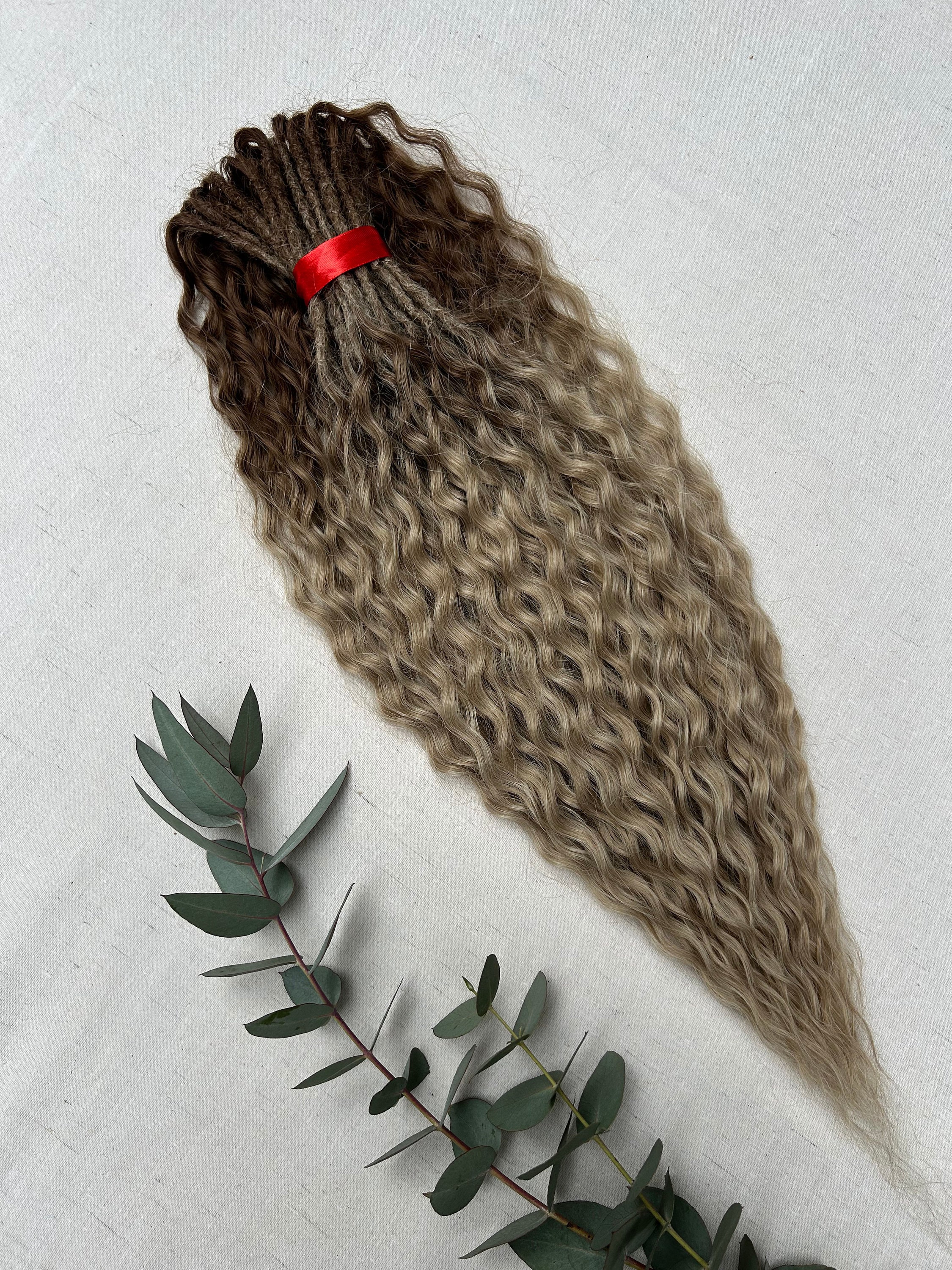 Ombre Curly Dreads fair-haired, Long natural synthetic wavy DE dreadlocks, Soft Curly dreads weaving, light brown hair extensions