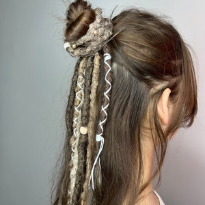 Viking Dreadlocks Ponytail Extensions, Dreads on hairband Brown, hair extension Boho, Dreadlocks with elastic band, Crochet Dreadlocks