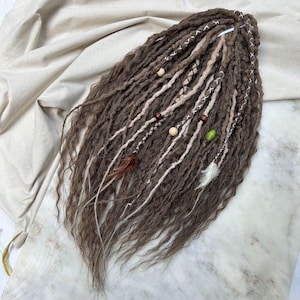 Extensión de rastas vikingas, conjunto de rastas sintéticas, conjunto DE o SE, rastas de crochet estilo boho, rastas de doble punta rizadas, marrones y rubias