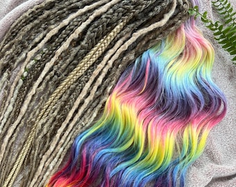 Textured Dreads Set Brown Ombre Ash Blonde Rainbow Tips Synthetic Extensions Braid In