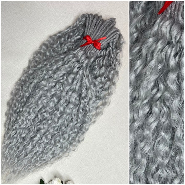 Silver Curly Dreads, Long soft synthetic grey waved DE & SE dreadlocks