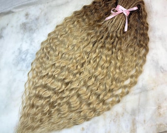 Ombre Curly Dreads, Brown to Blonde, Waved Synthetic Hair Extension