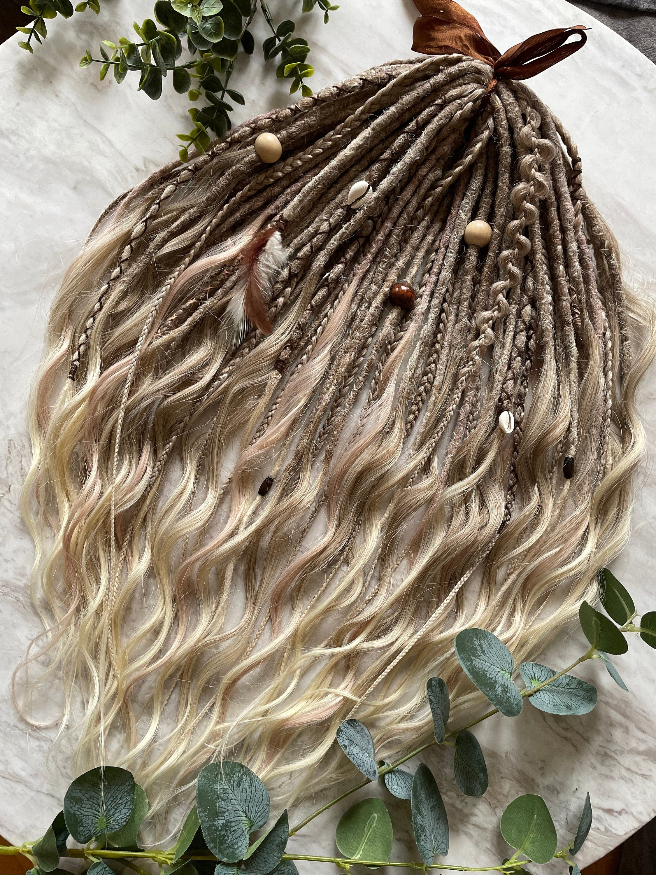NEW! Summer Wavy synthetic dreads with charms extensions set, Ombre Wheat Blonde DE loose wave locks dreadlocks, soft long loose ends