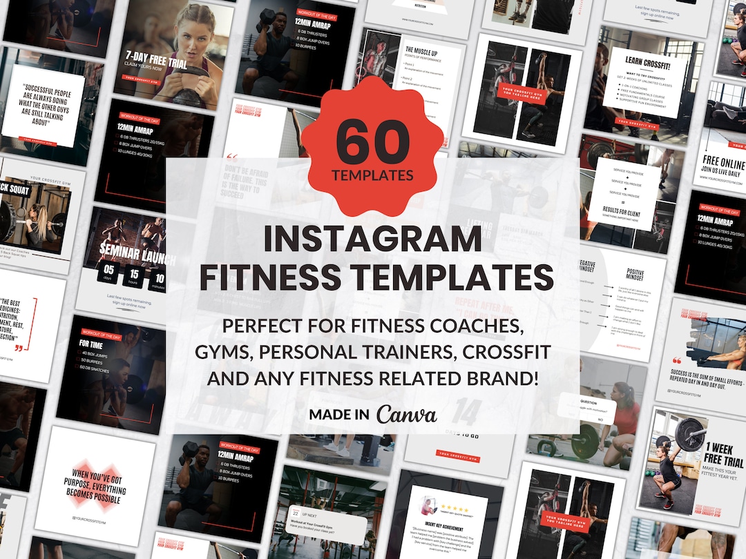 Fitness Instagram Templates Canva Social Media Post for Gyms, Crossfit ...