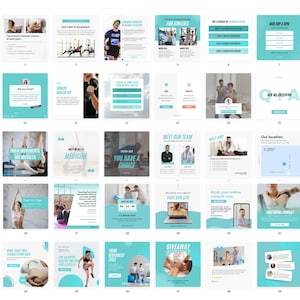 K&ouml;nnte beinhalten: Eine Collage aus 40 Instagram-Posts f&uuml;r ein Physiotherapie-Unternehmen. Die Posts zeigen Bilder von Menschen, die trainieren, Physiotherapie erhalten, und Text &uuml;ber die Dienstleistungen des Unternehmens. Die Posts sollen neue Kunden gewinnen und die Marke des Unternehmens f&ouml;rdern.