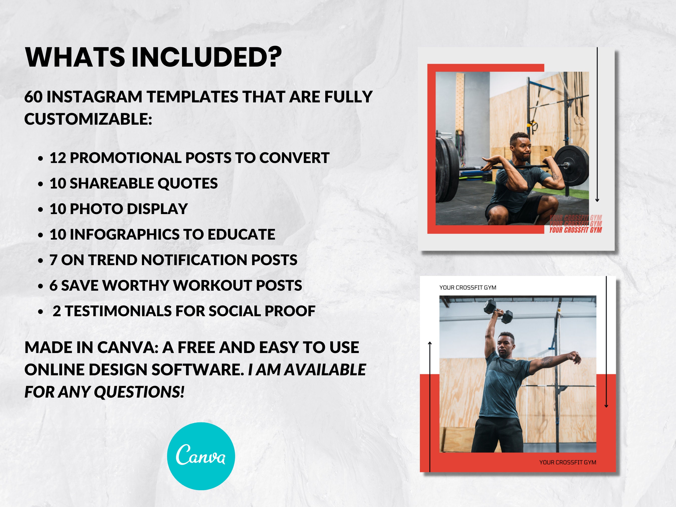 Fitness Instagram Templates Canva Social Media Post for Gyms - Etsy