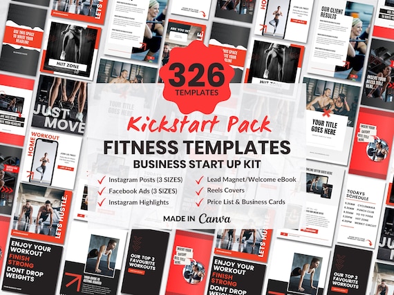 Fitness Template BUNDLE Canva Social Media Instagram Fitness Templates Pack  Post, Story, eBook, Reels, Lead Magnet for Trainers Gyms Coach