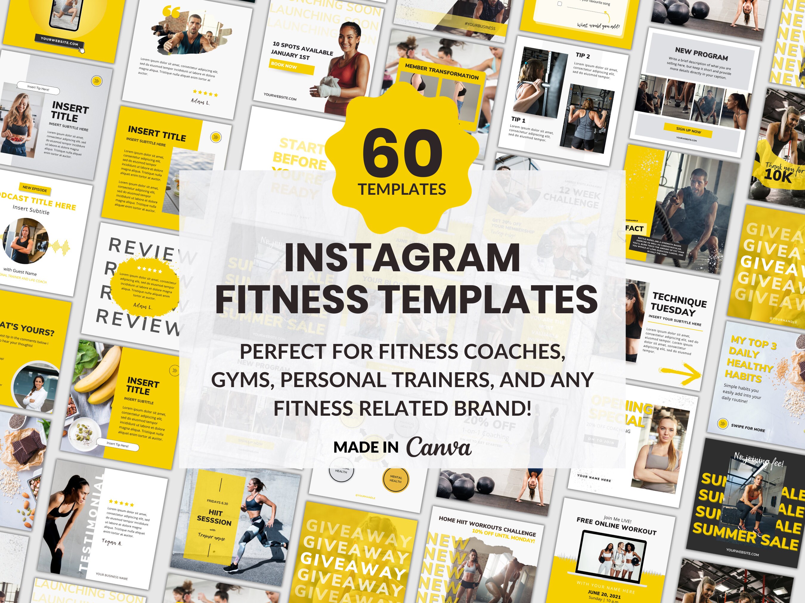 Fitness Instagram Template Canva Templates Social Media Posts for Gym ...