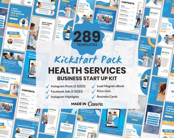 Physio Templates BUNDLE 289 Canva Templates - Social Media Marketing for Physiotherapists Health Coach Chiropractor Dentist Doctor Medical