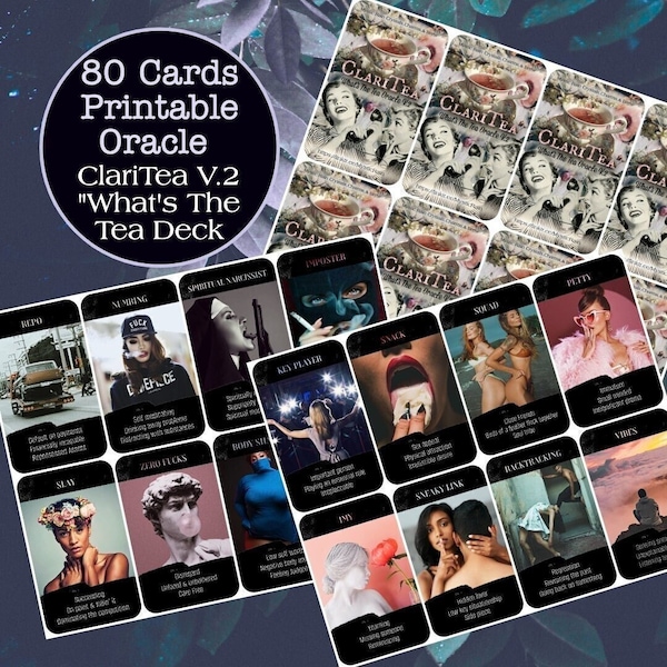 Oracle Cards, ClariTea Vol. 2 Printable Oracle Deck, Digital File 80 Cards, What's The Tea, Situations Oracle Deck, Tarot - INSTANT DOWNLOAD